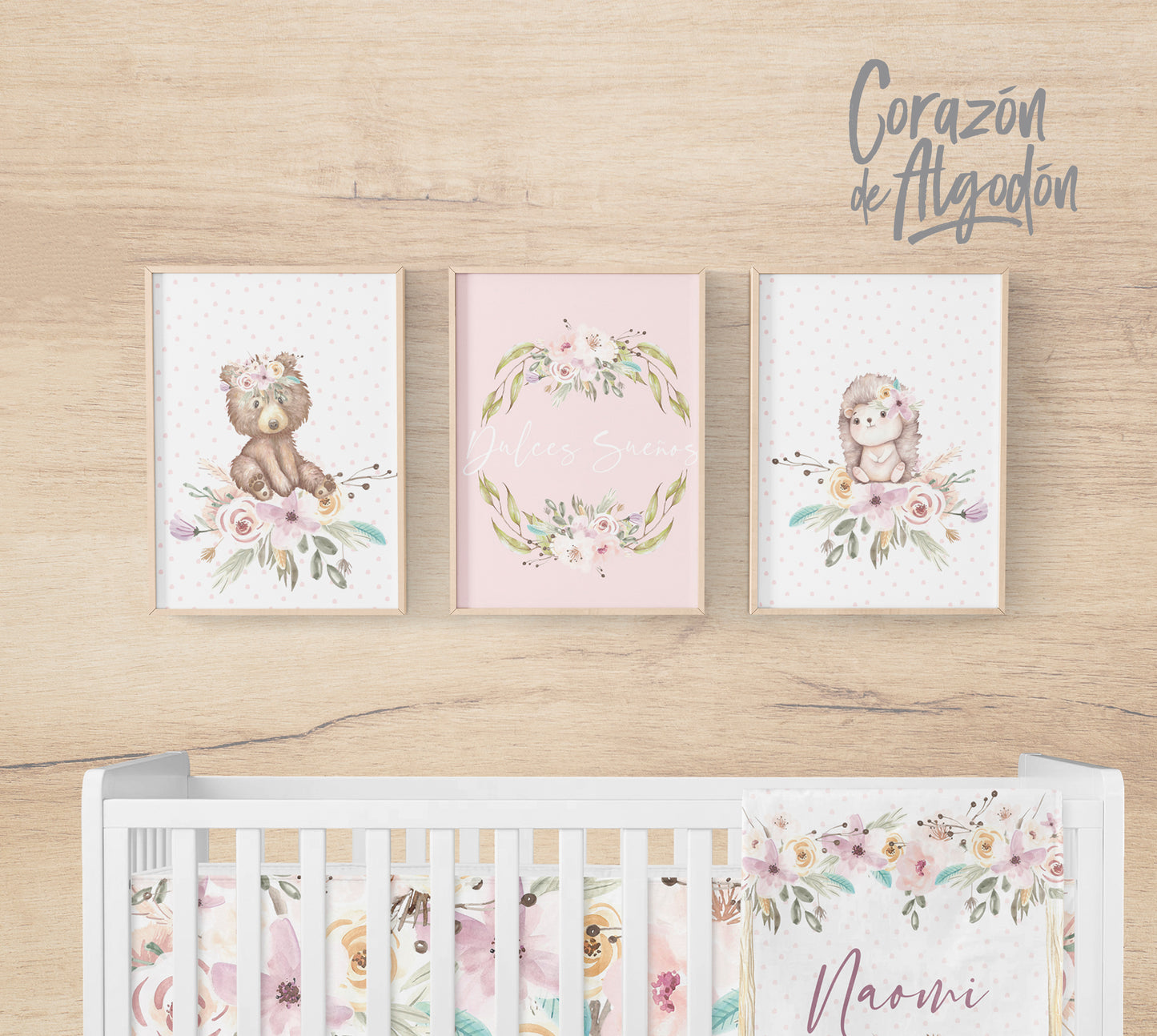3 Textiles para enmarcar Flores Naomi