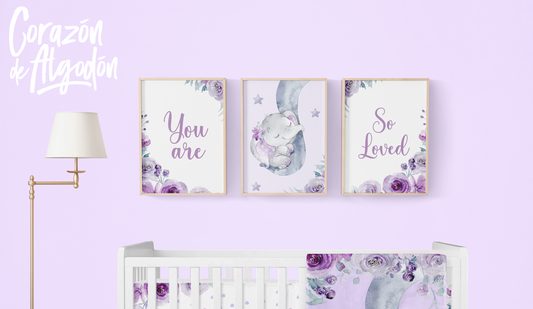 3 Textiles para enmarcar Elefante Adeline