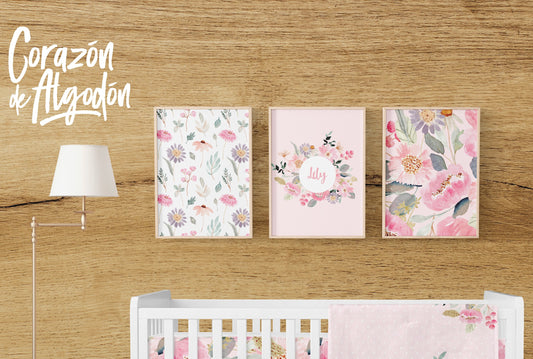 3 Textiles para enmarcar Flores Lily
