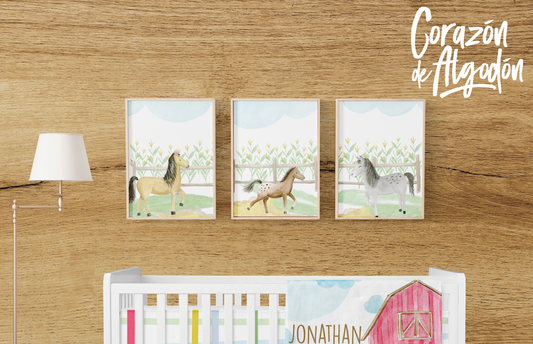 3 Textiles para enmarcar Caballos Jonathan