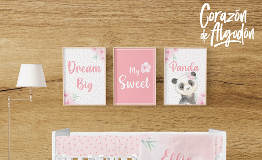 3 Textiles para enmarcar Panda Effie