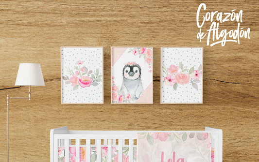 3 Textiles para enmarcar Pingüino Lola