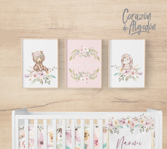 3 Textiles para enmarcar Flores Naomi